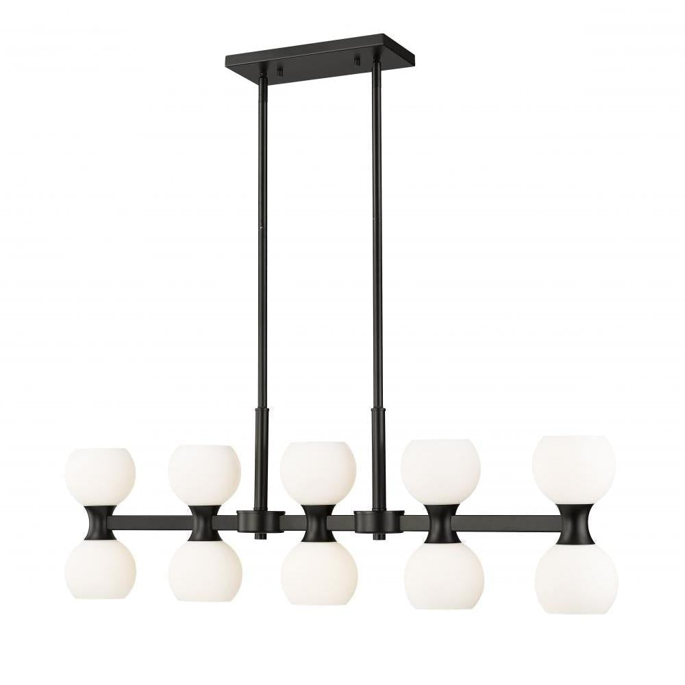 10 Light Linear Chandelier-Matte Opal