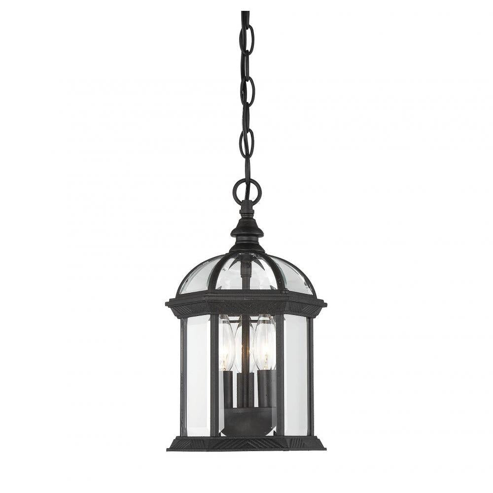 Kensington 3-Light Outdoor Hanging Lantern in Textured Black