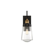 Macauley 1-Light Outdoor Wall Lantern in Vintage Black with Warm Brass