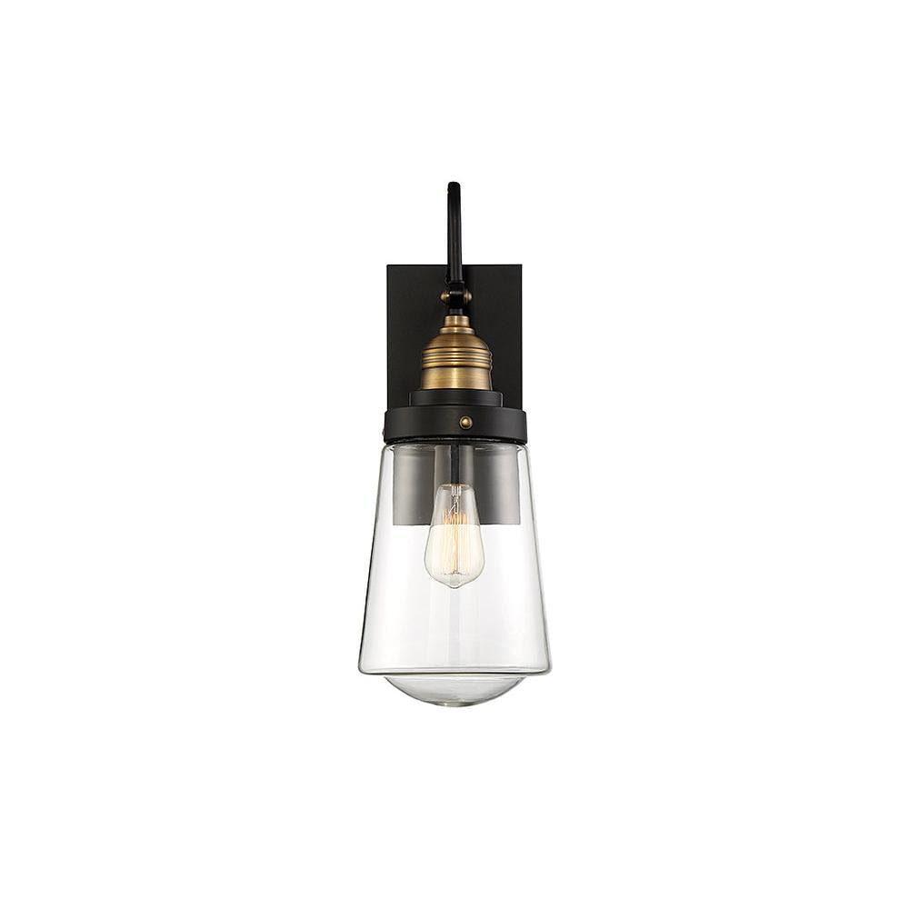 Macauley 1-Light Outdoor Wall Lantern in Vintage Black with Warm Brass
