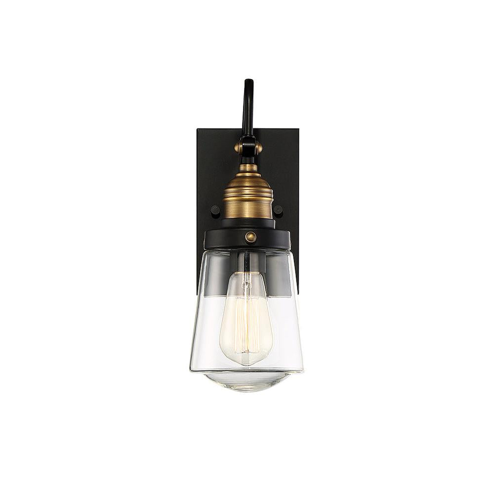 Macauley 1-Light Outdoor Wall Lantern in Vintage Black with Warm Brass