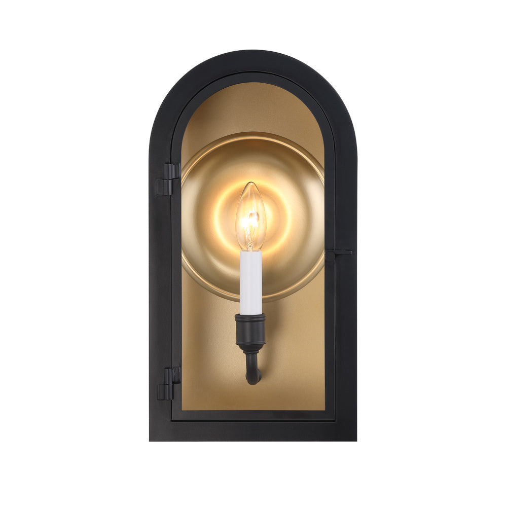 Grotto 1-Light Outdoor Wall Lantern in Matte Black with Vintage Gold