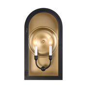 Grotto 2-Light Outdoor Wall Lantern in Matte Black with Vintage Gold