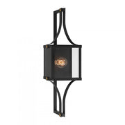 Raeburn 1-Light Outdoor Wall Lantern in Matte Black and Weathered Brushed Brass