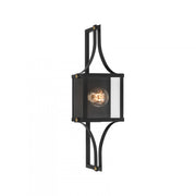 Raeburn 1-Light Outdoor Wall Lantern in Matte Black and Weathered Brushed Brass