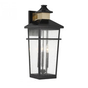 Kingsley 3-Light Outdoor Wall Lantern in Matte Black with Warm Brass Accents