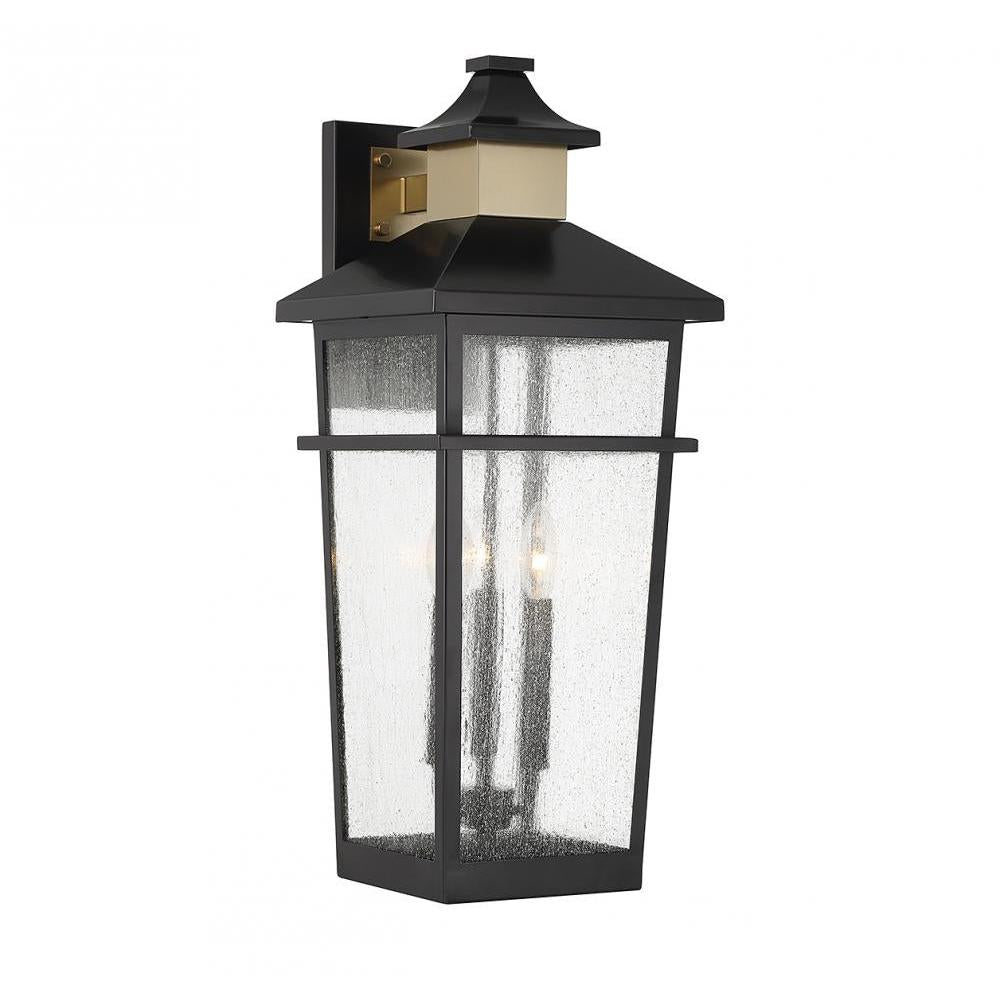 Kingsley 3-Light Outdoor Wall Lantern in Matte Black with Warm Brass Accents