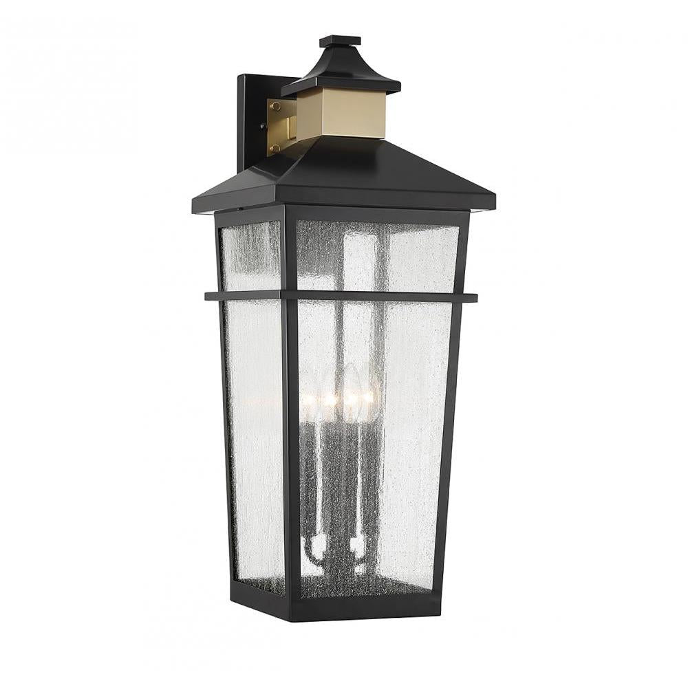Kingsley 4-Light Outdoor Wall Lantern in Matte Black with Warm Brass Accents