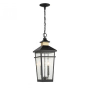 Kingsley 2-Light Outdoor Hanging Lantern in Matte Black with Warm Brass Accents