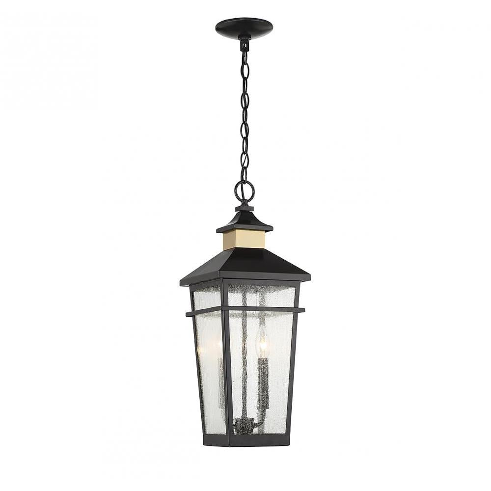 Kingsley 2-Light Outdoor Hanging Lantern in Matte Black with Warm Brass Accents