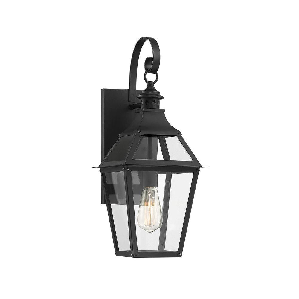 Jackson 1-Light Outdoor Wall Lantern in Matte Black with Gold Highlights