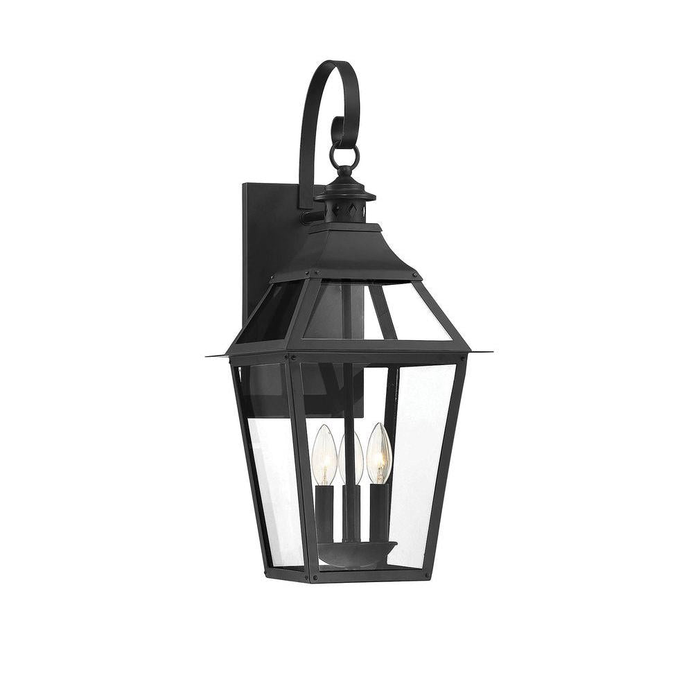 Jackson 3-Light Outdoor Wall Lantern in Matte Black with Gold Highlights