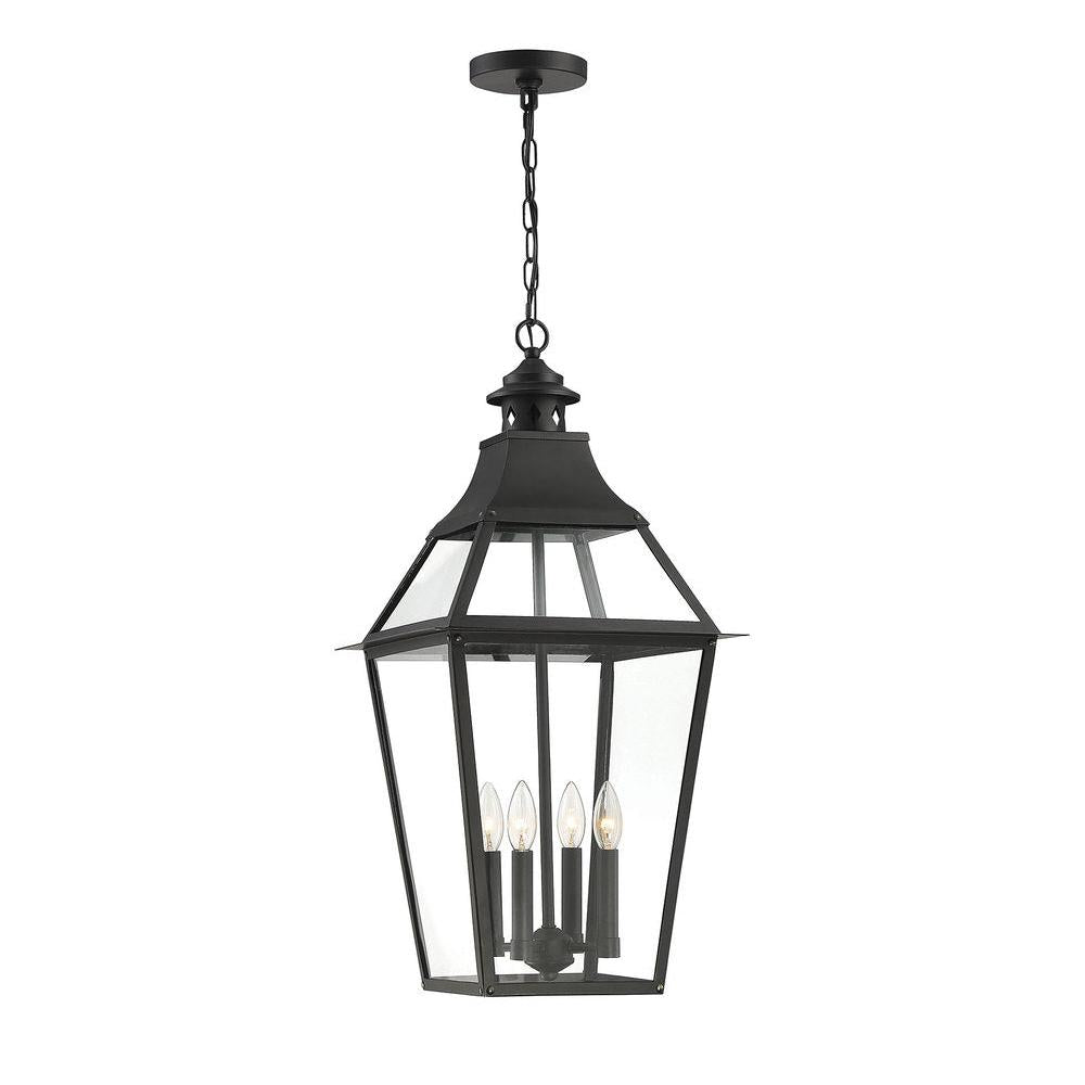 Jackson 4-Light Outdoor Hanging Lantern in Matte Black with Gold Highlights