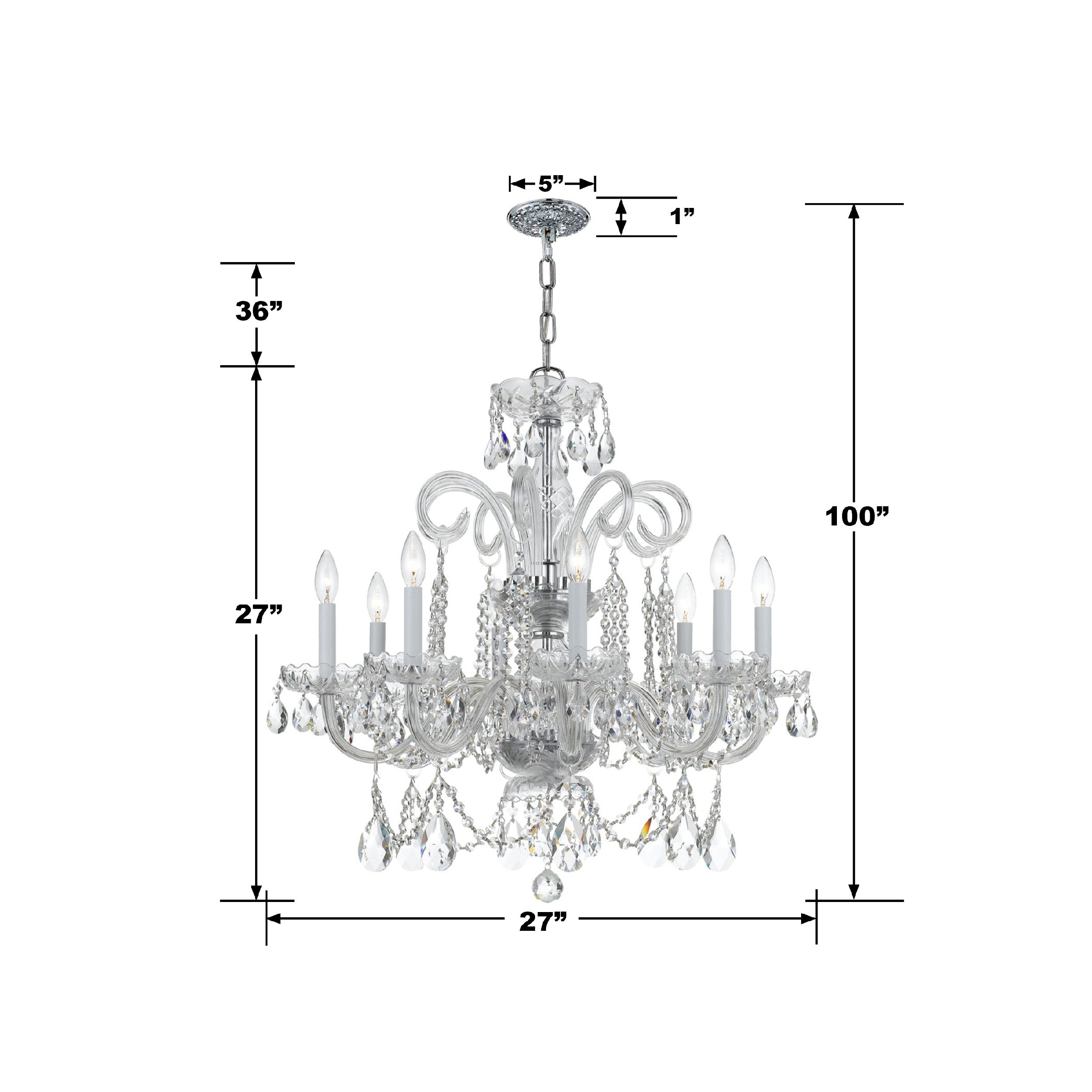 Crystorama Traditional Crystal 5008-CH-CL-MWP – 27 Inch – 8 Light – Chandelier – Clear Crystal – Polished Chrome – Damp Rated
