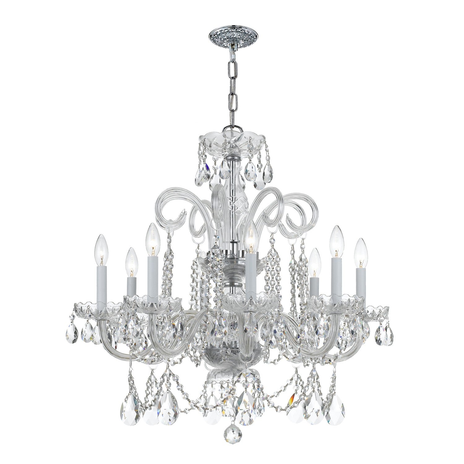 Crystorama Traditional Crystal 5008-CH-CL-SAQ – 27 Inch – 8 Light – Chandelier – Clear Crystal – Polished Chrome – Damp Rated