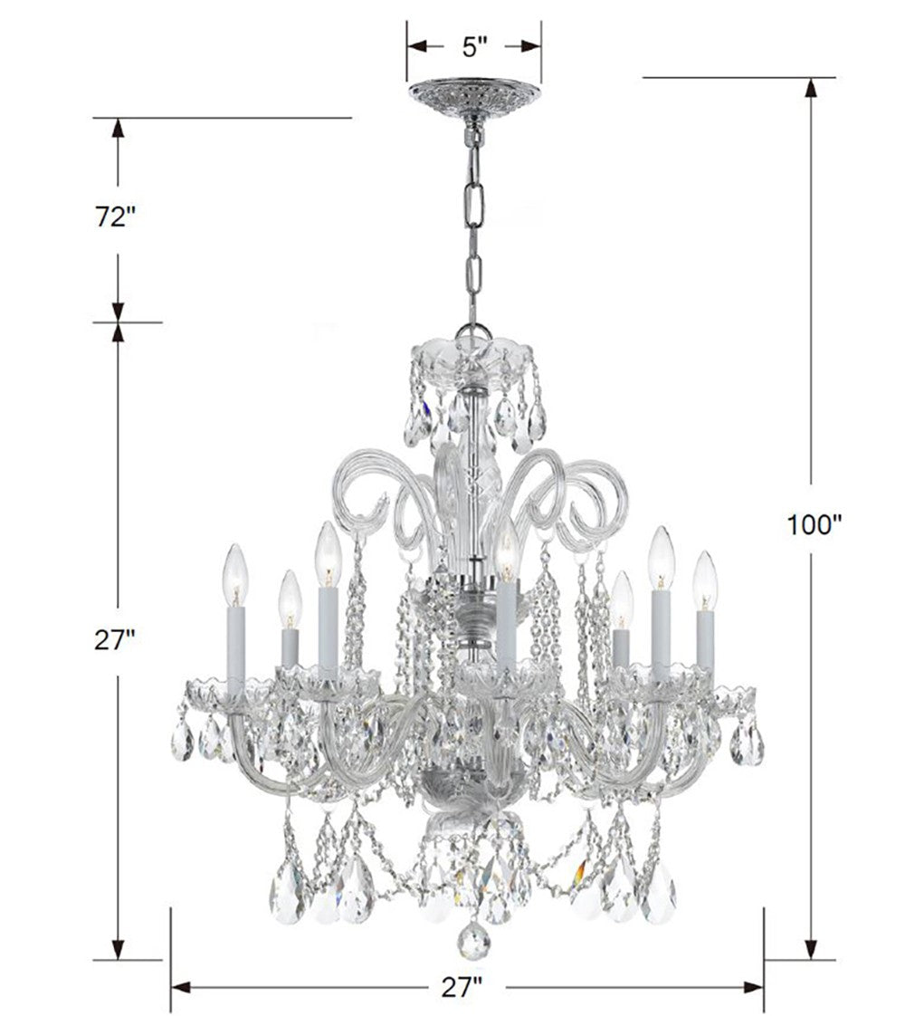 Crystorama Traditional Crystal 5008-CH-CL-SAQ – 27 Inch – 8 Light – Chandelier – Clear Crystal – Polished Chrome – Damp Rated