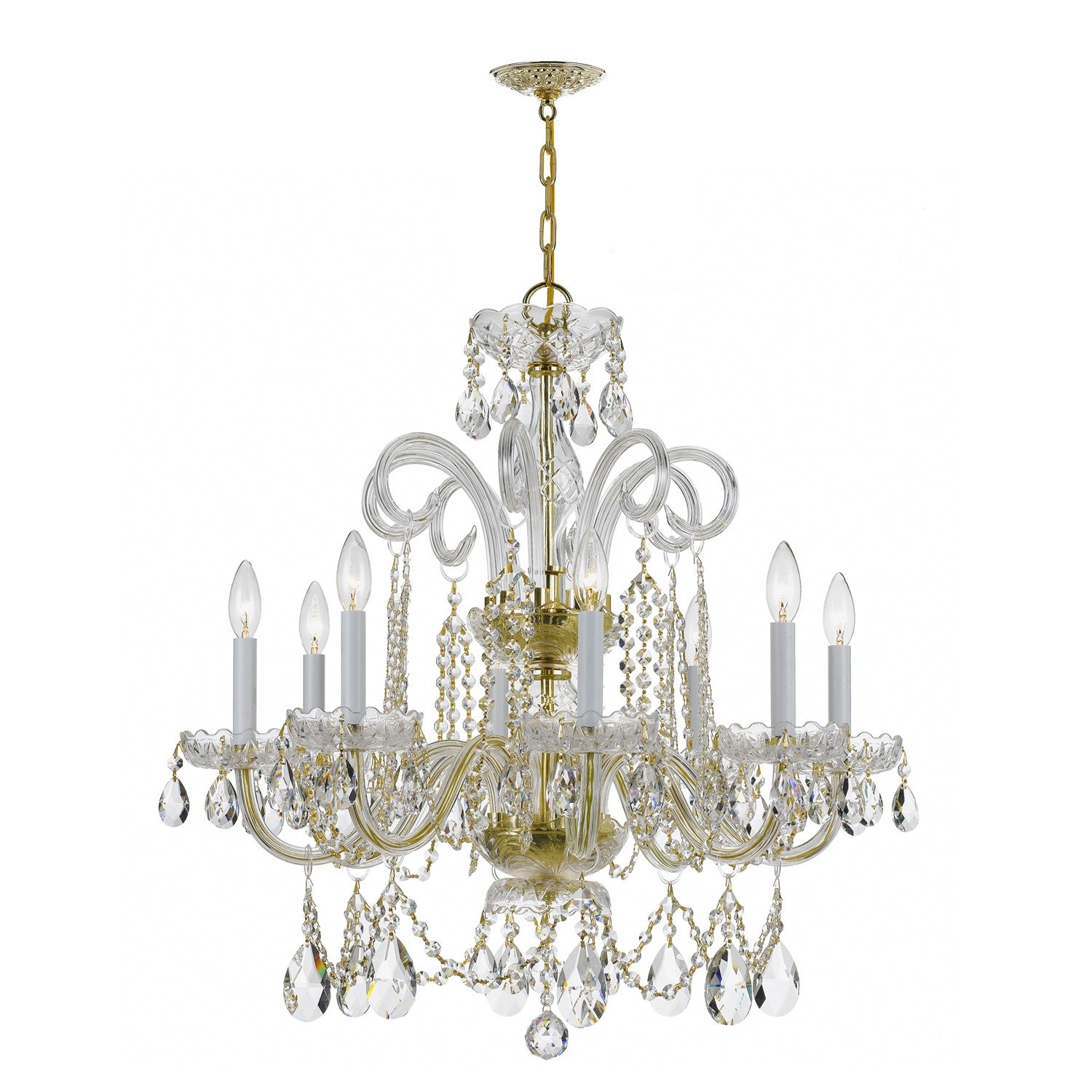 Crystorama Traditional Crystal 5008-PB-CL-SAQ – 27 Inch – 8 Light – Chandelier – Clear Crystal – Polished Brass – Damp Rated