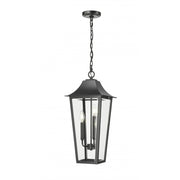 3 Light Outdoor Chain Mount Ceiling Fixture-Clear Beveled