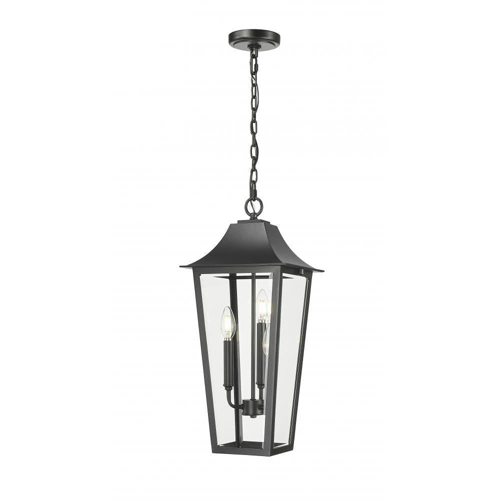 3 Light Outdoor Chain Mount Ceiling Fixture-Clear Beveled