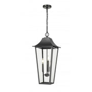 3 Light Outdoor Chain Mount Ceiling Fixture-Clear Beveled