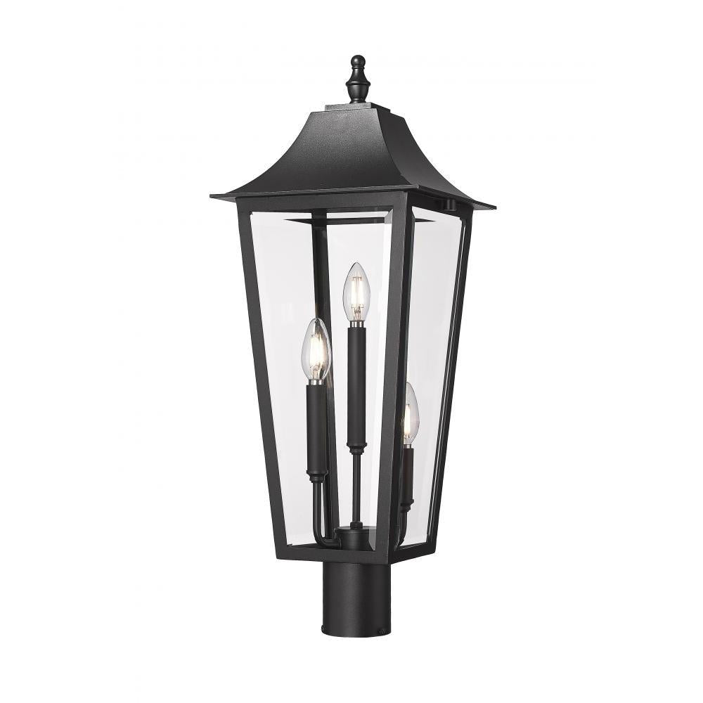 3 Light Outdoor Post Mount Fixture-Clear Beveled
