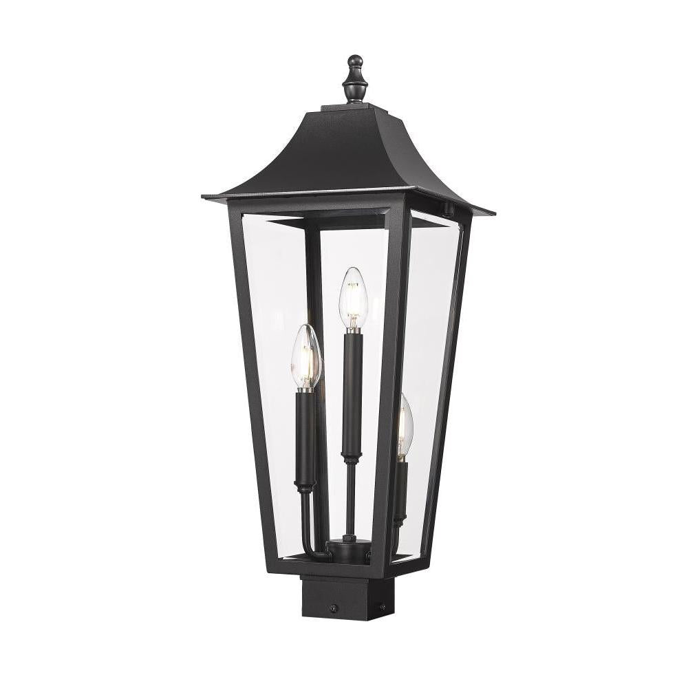 3 Light Outdoor Post Mount Fixture-Clear Beveled