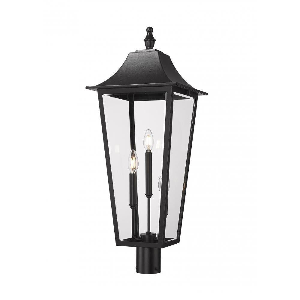 3 Light Outdoor Post Mount Fixture-Clear Beveled
