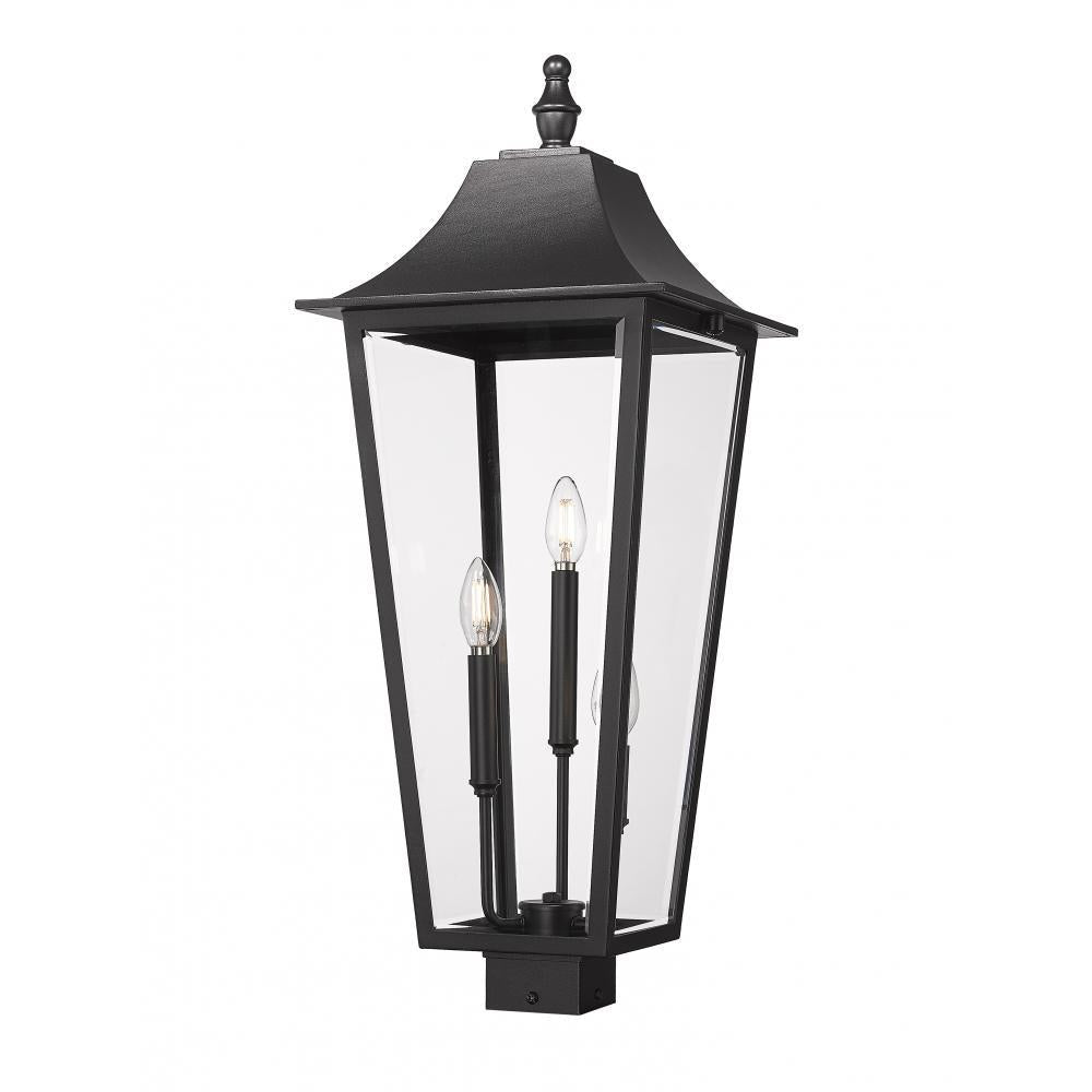 3 Light Outdoor Post Mount Fixture-Clear Beveled