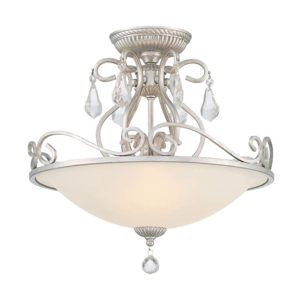 Crystorama 5010-OS-CL-MWP Ashton 3 Light Hand Cut Crystal Semi Flush Mount, UL Damp Rated, Olde Silver