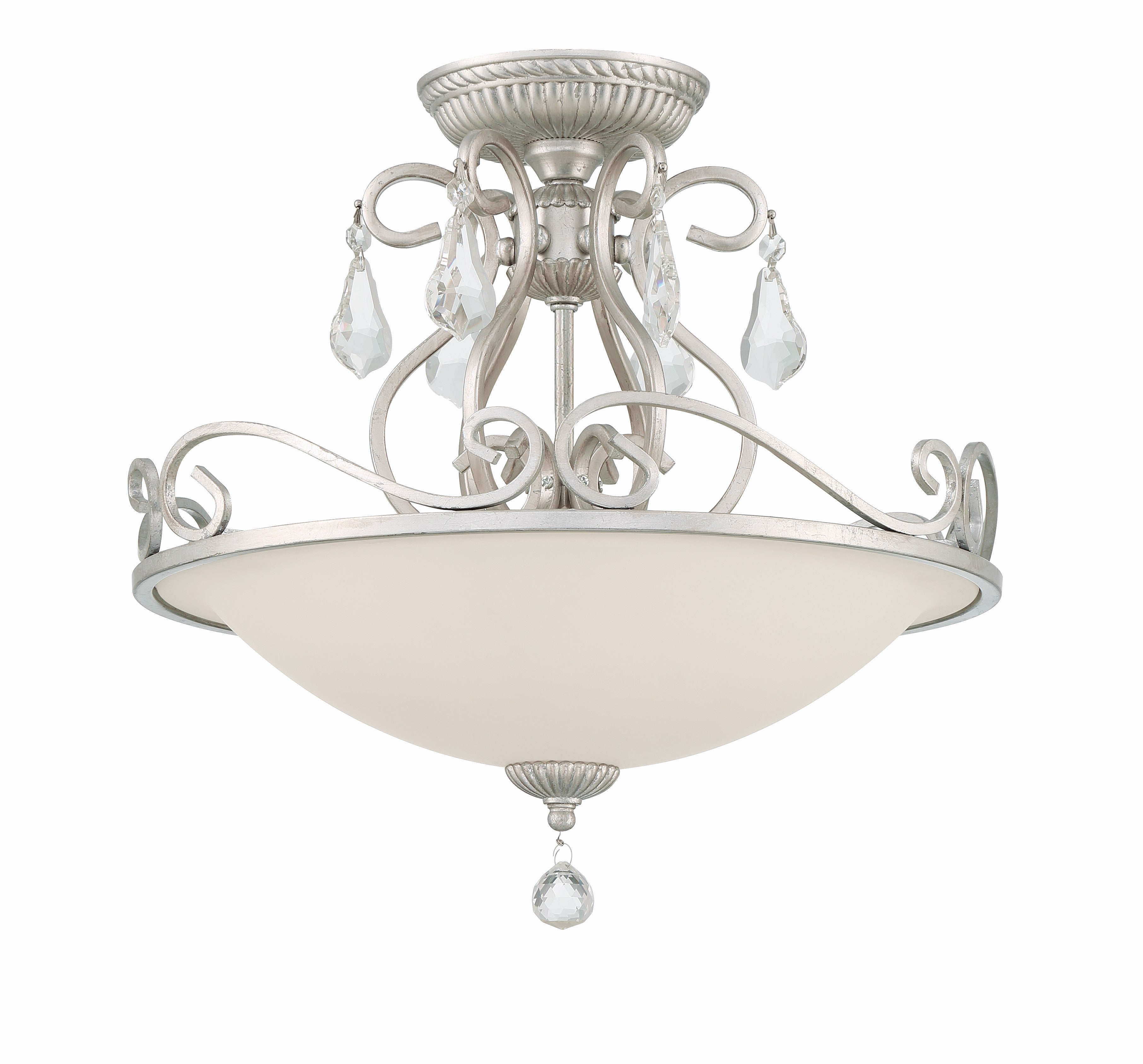 Crystorama Ashton 5010-OS-CL-S – 16.5 Inch – 3 Light – Semi Flush Mount Light – Clear Crystal – Olde Silver – Damp Rated