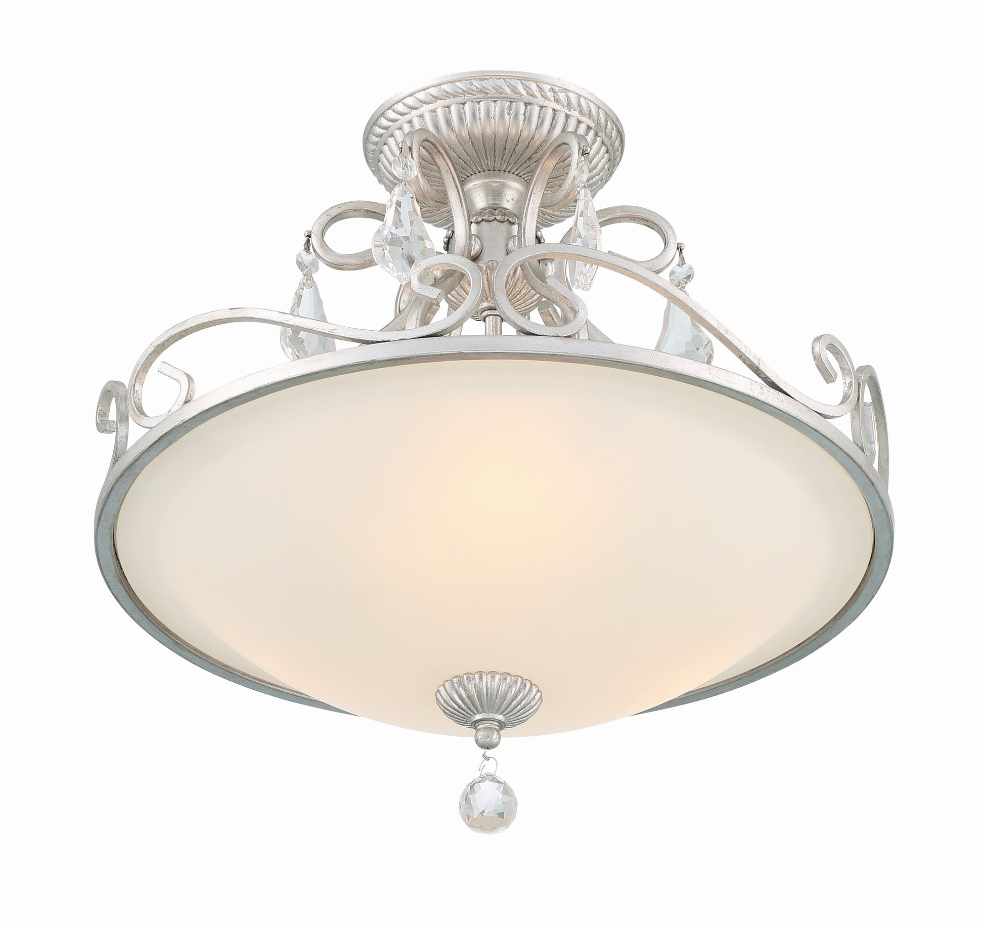 Crystorama Ashton 5010-OS-CL-S – 16.5 Inch – 3 Light – Semi Flush Mount Light – Clear Crystal – Olde Silver – Damp Rated
