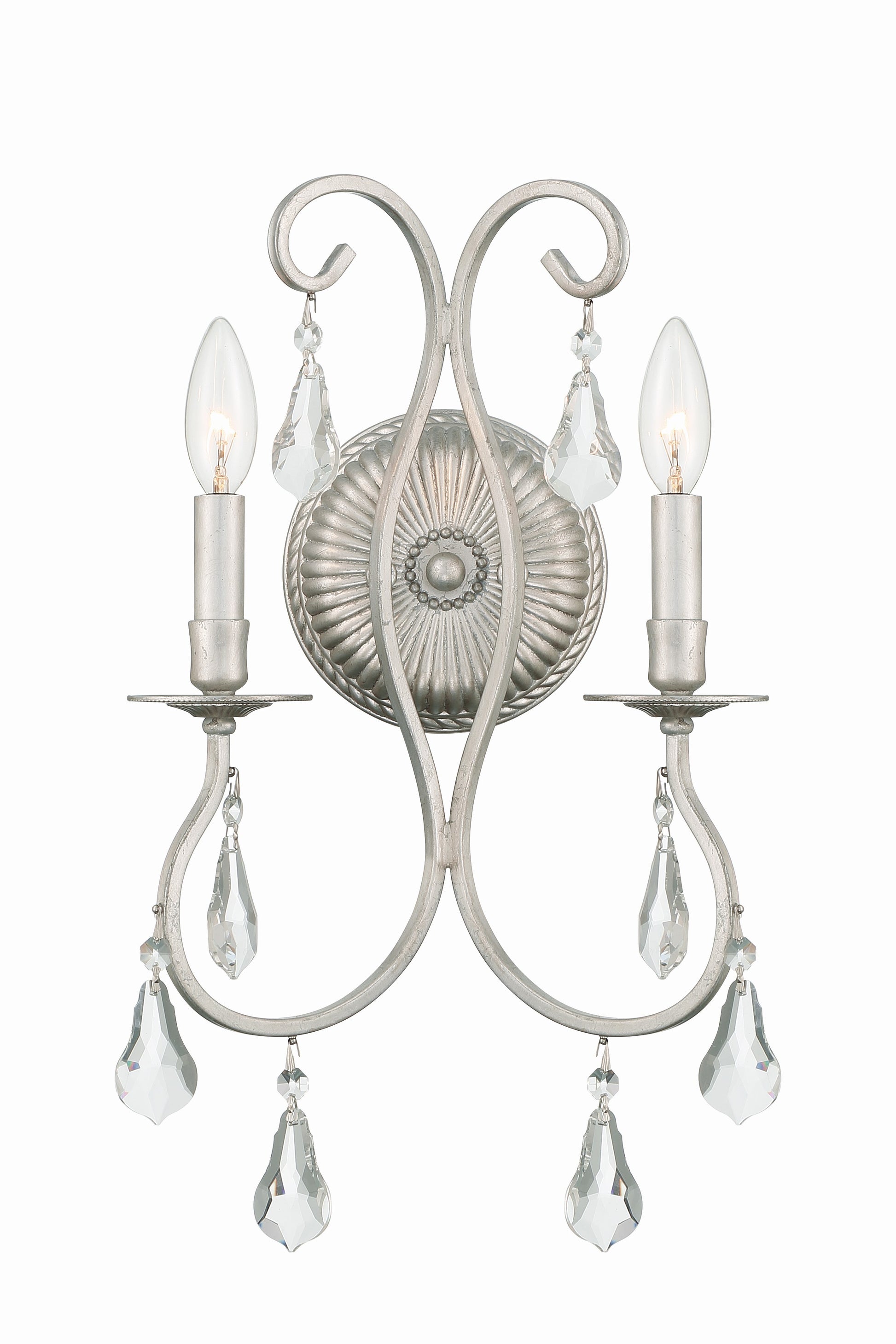 Crystorama Ashton 5012-OS-CL-S – 10.5 Inch – 2 Light – Sconce – Clear Crystal – Olde Silver – Damp Rated