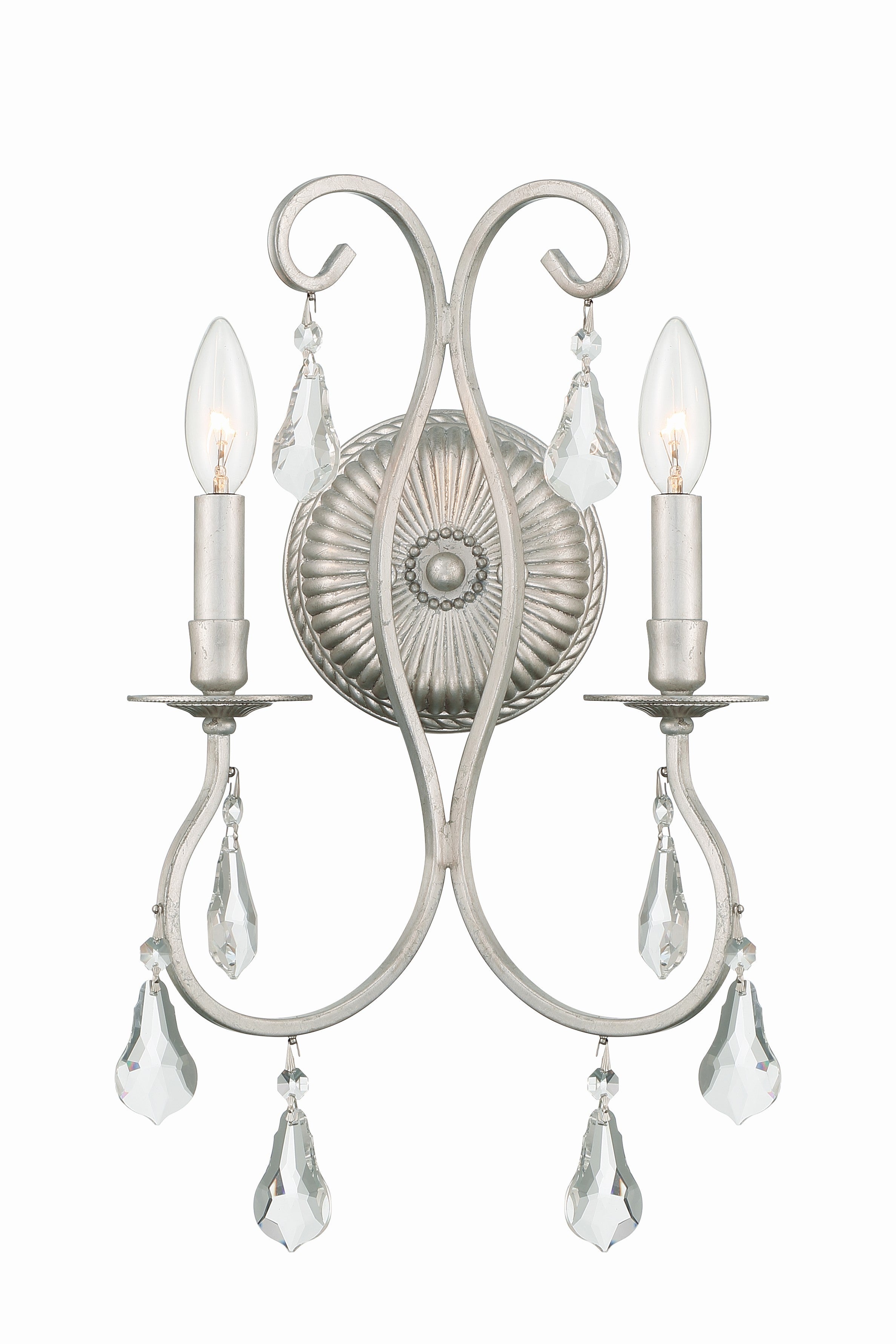 Crystorama Ashton 5012-OS-CL-S – 10.5 Inch – 2 Light – Sconce – Clear Crystal – Olde Silver – Damp Rated
