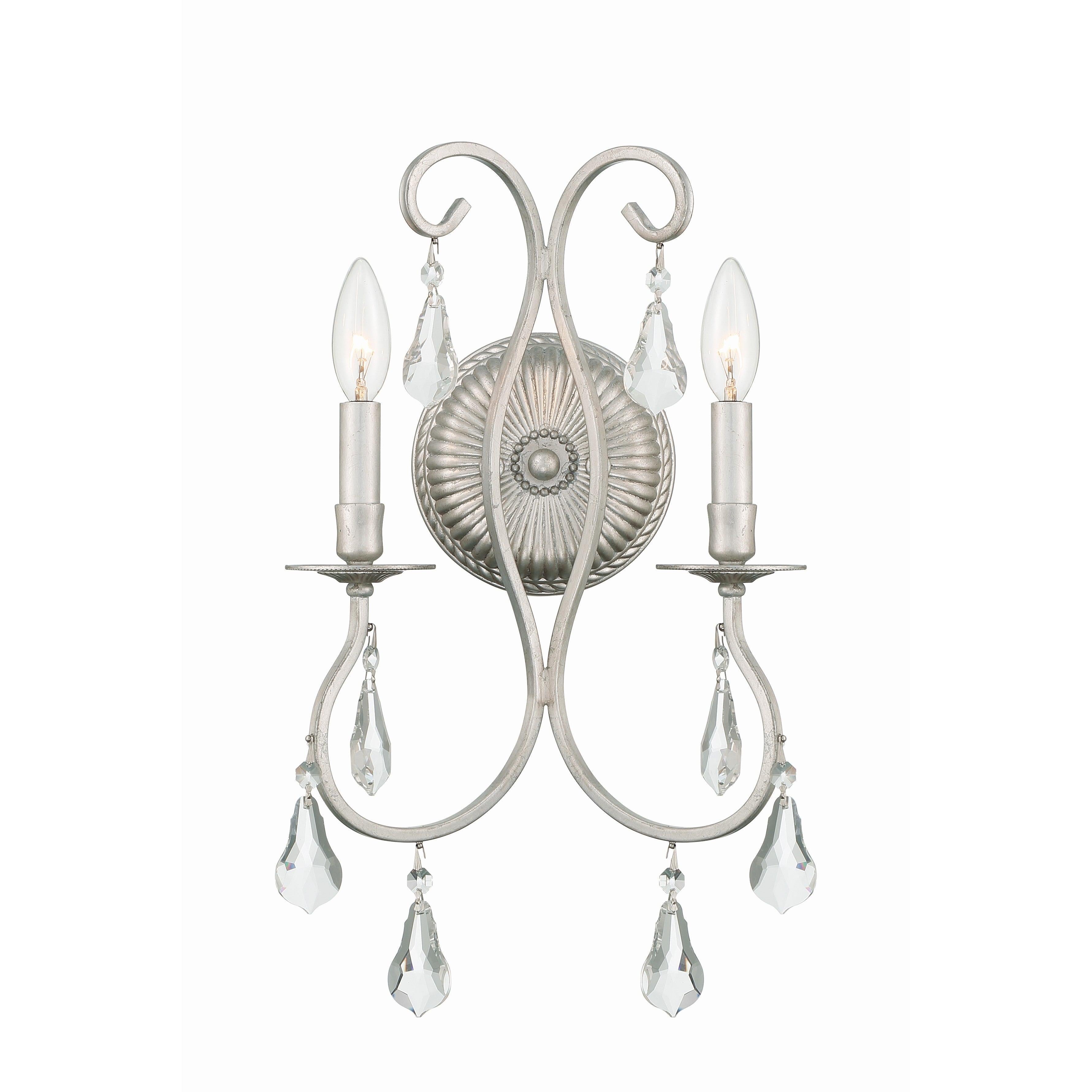 Crystorama Ashton 5012-OS-CL-S – 10.5 Inch – 2 Light – Sconce – Clear Crystal – Olde Silver – Damp Rated