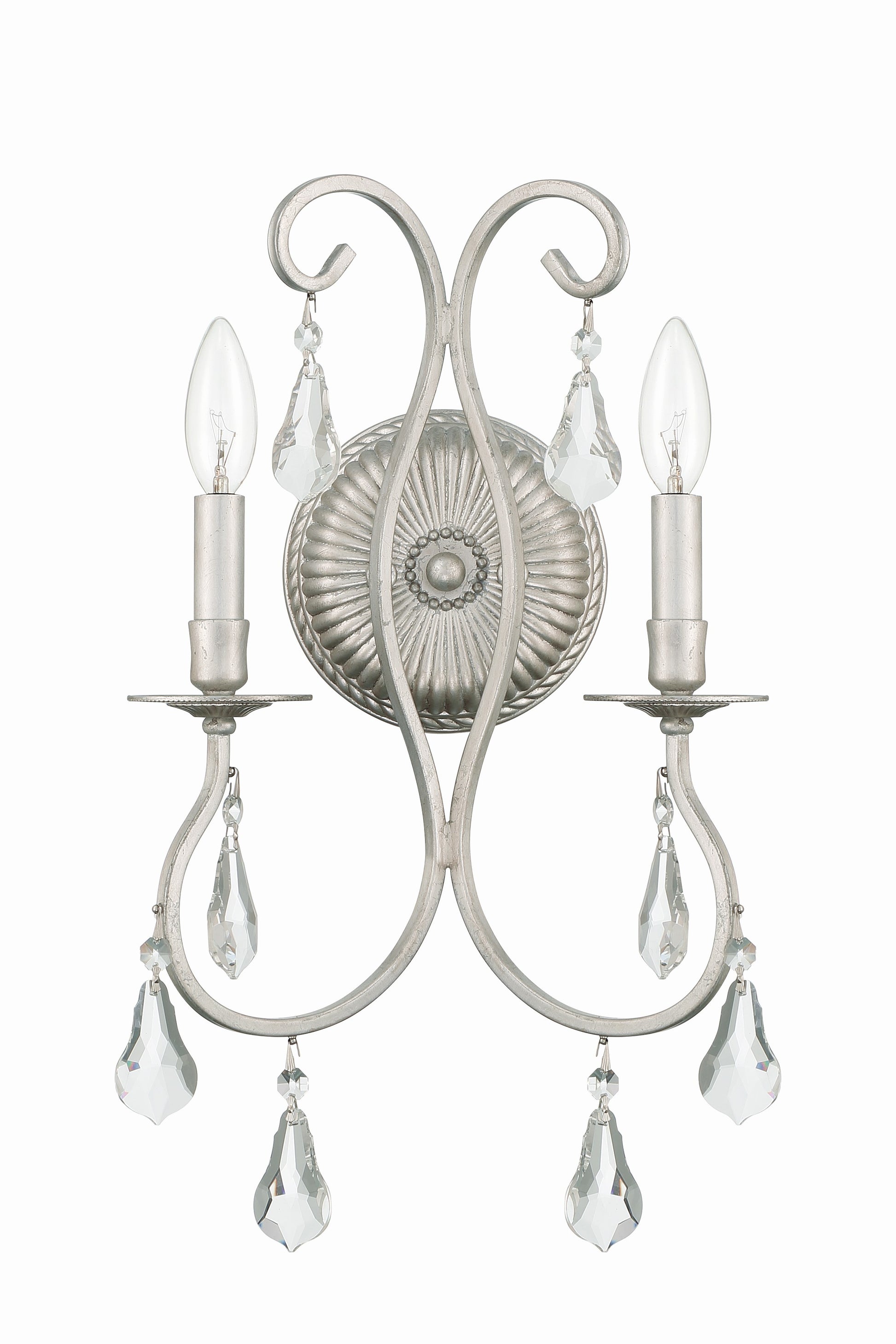 Crystorama Ashton 5012-OS-CL-S – 10.5 Inch – 2 Light – Sconce – Clear Crystal – Olde Silver – Damp Rated