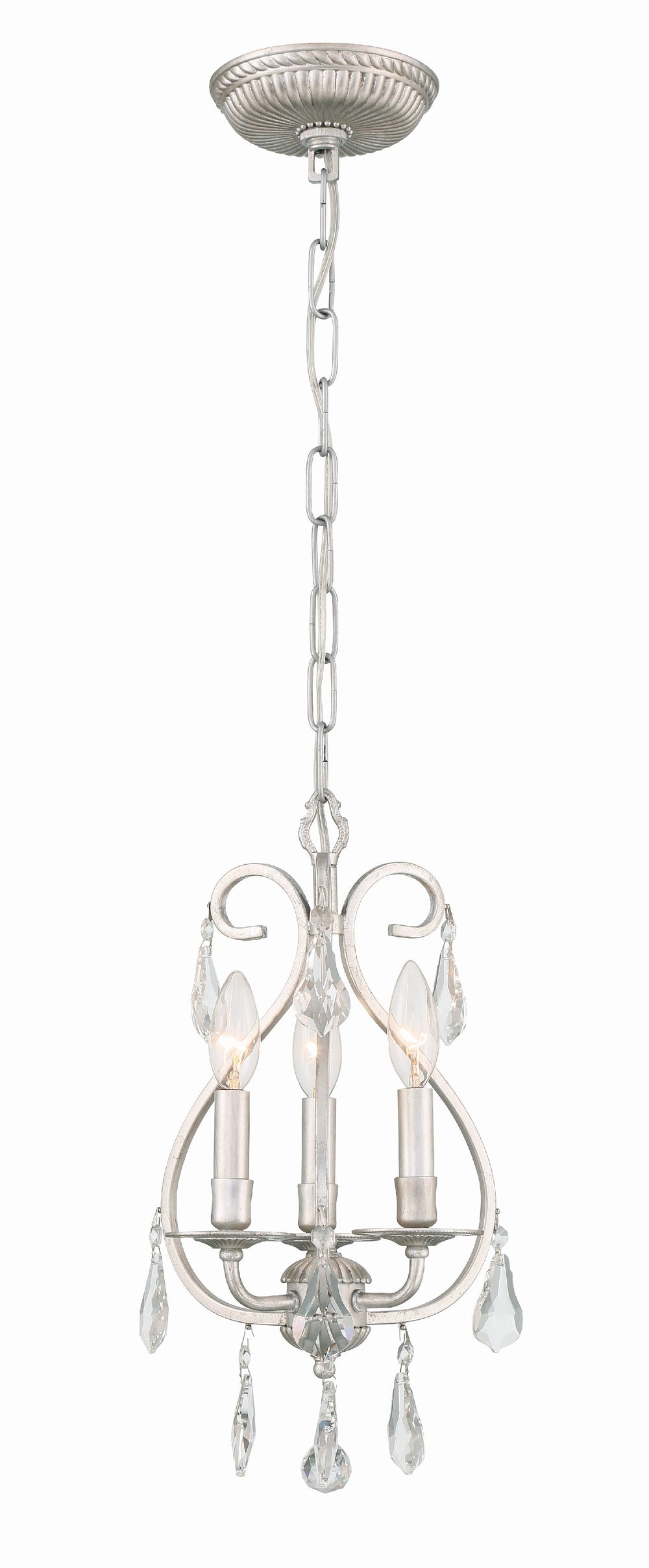 Crystorama 5013-OS-CL-MWP Ashton 3 Light Hand Cut Crystal Chandelier, UL Damp Rated, Olde Silver