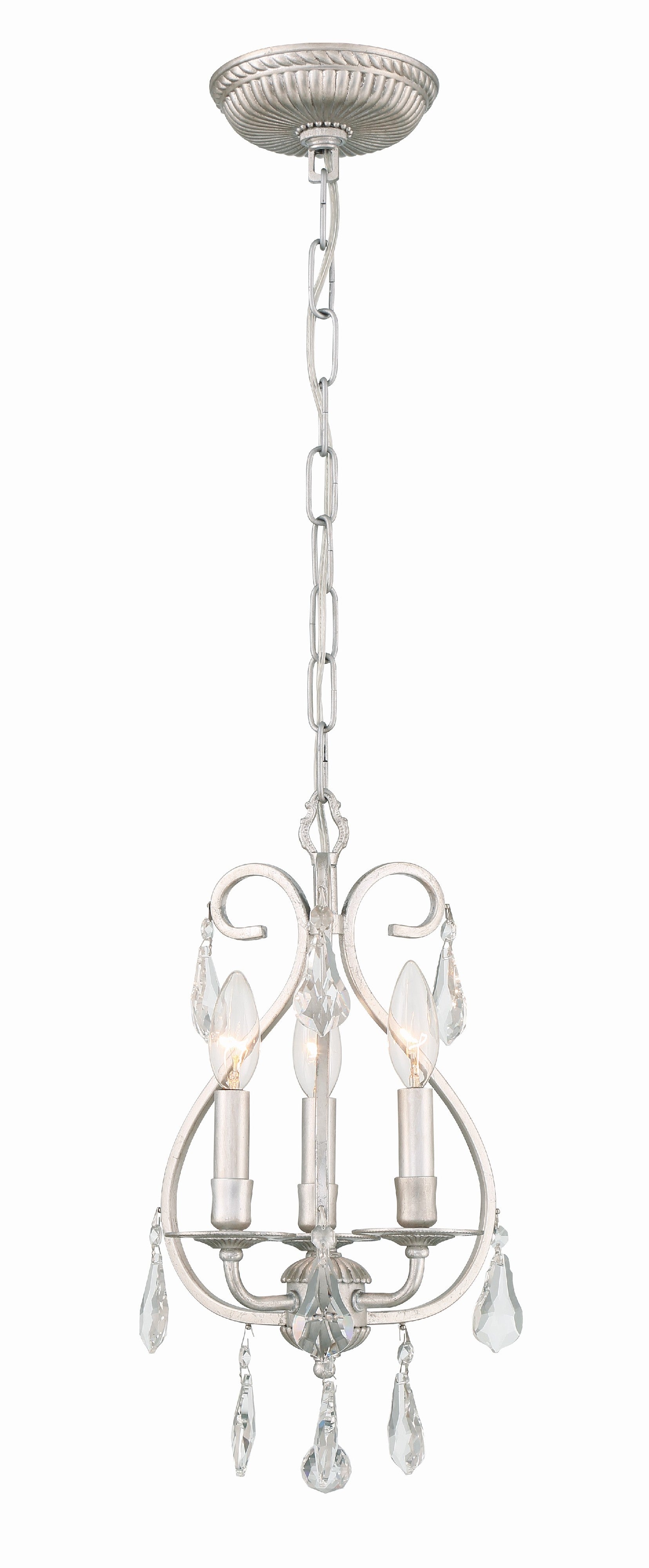 Crystorama Ashton 5013-OS-CL-MWP – 10 Inch – 3 Light – Chandelier – Clear Crystal – Olde Silver – Damp Rated
