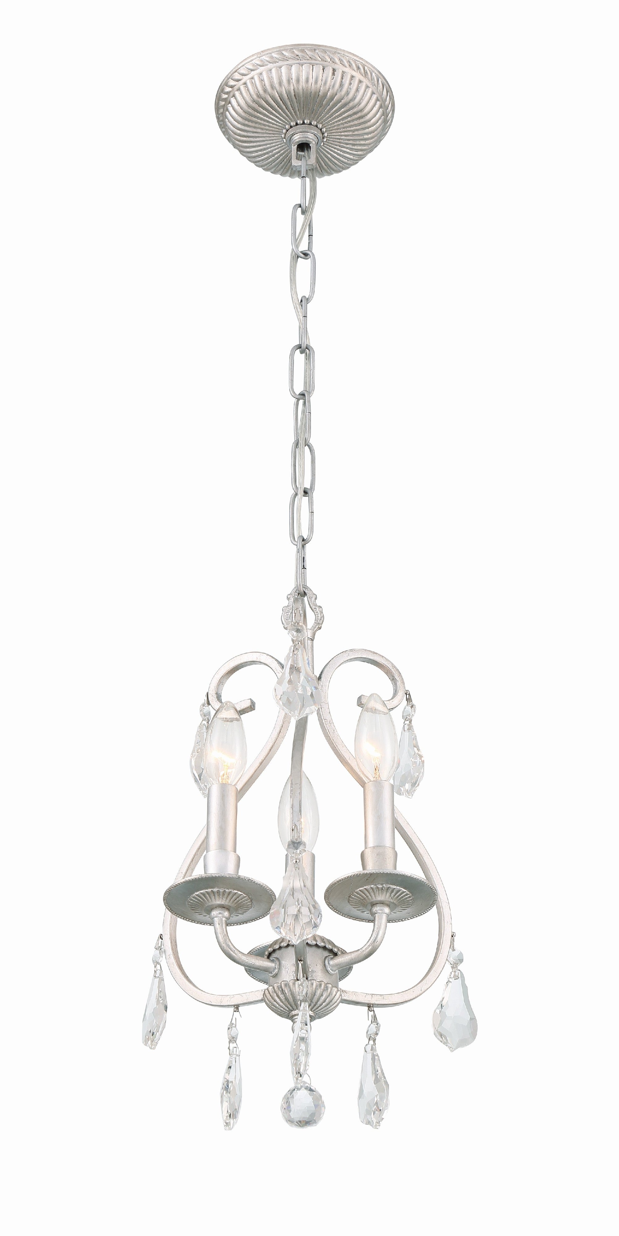 Crystorama Ashton 5013-OS-CL-MWP – 10 Inch – 3 Light – Chandelier – Clear Crystal – Olde Silver – Damp Rated