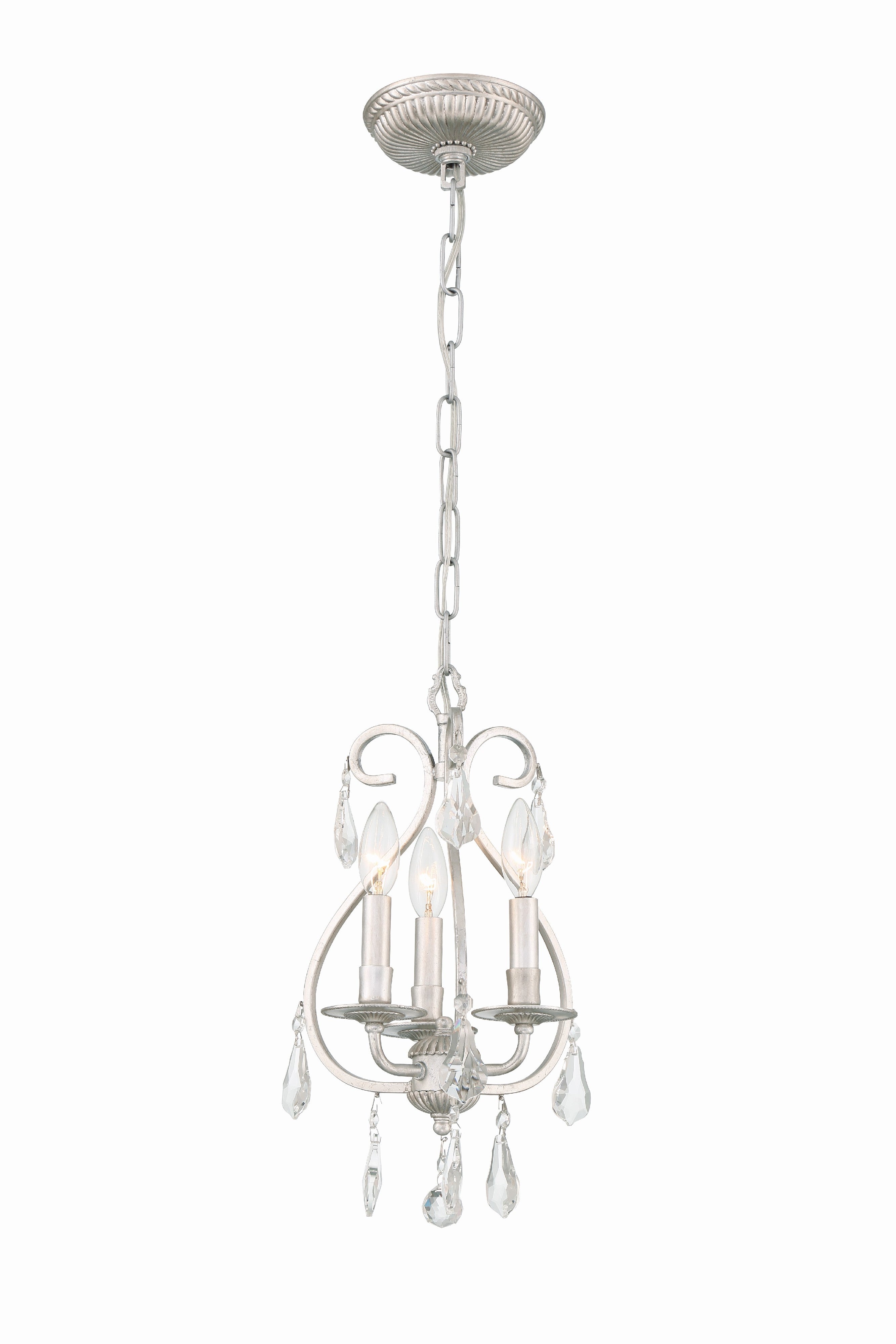 Crystorama Ashton 5013-OS-CL-S – 10 Inch – 3 Light – Chandelier – Clear Crystal – Olde Silver – Damp Rated