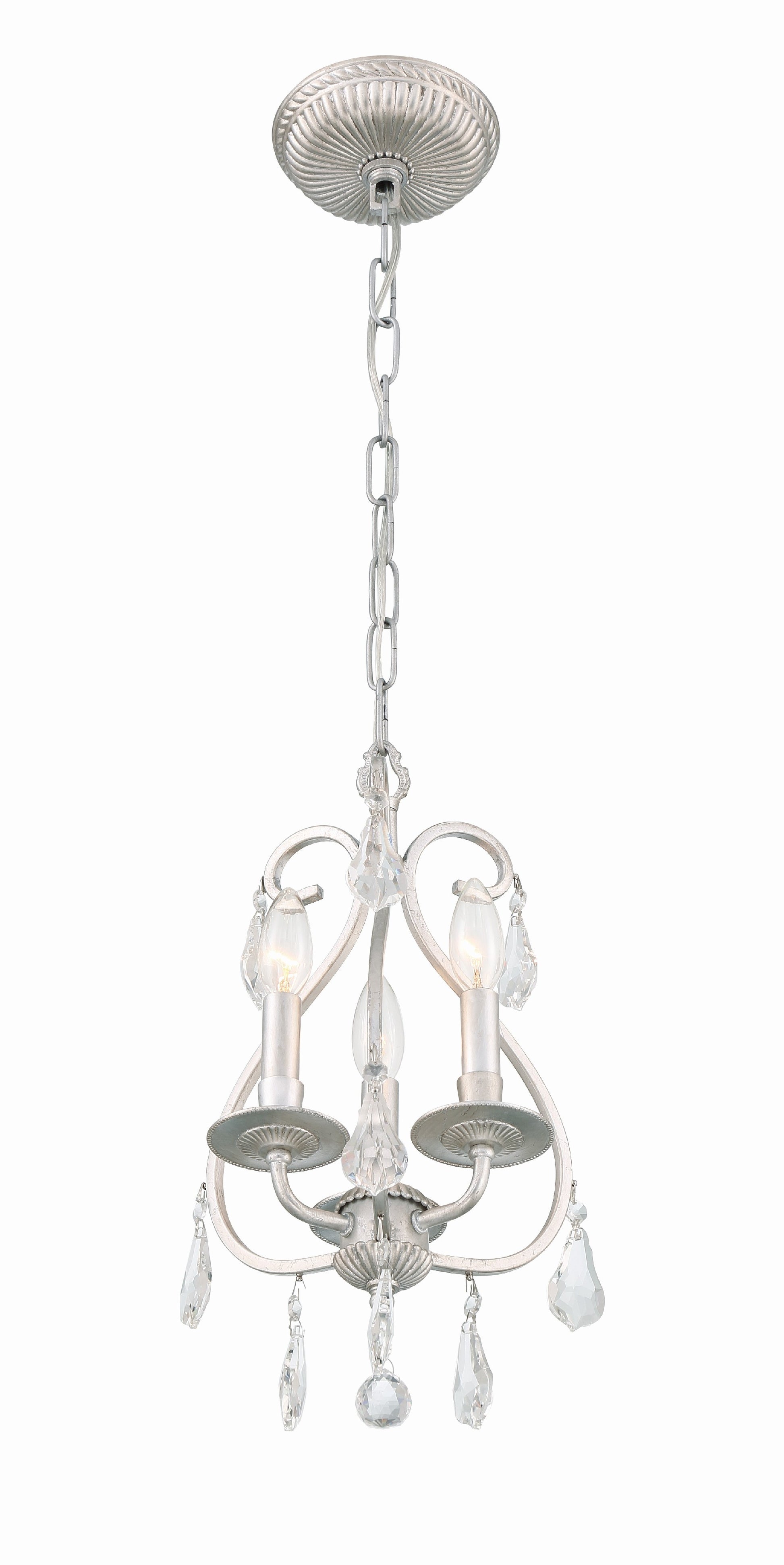 Crystorama Ashton 5013-OS-CL-S – 10 Inch – 3 Light – Chandelier – Clear Crystal – Olde Silver – Damp Rated