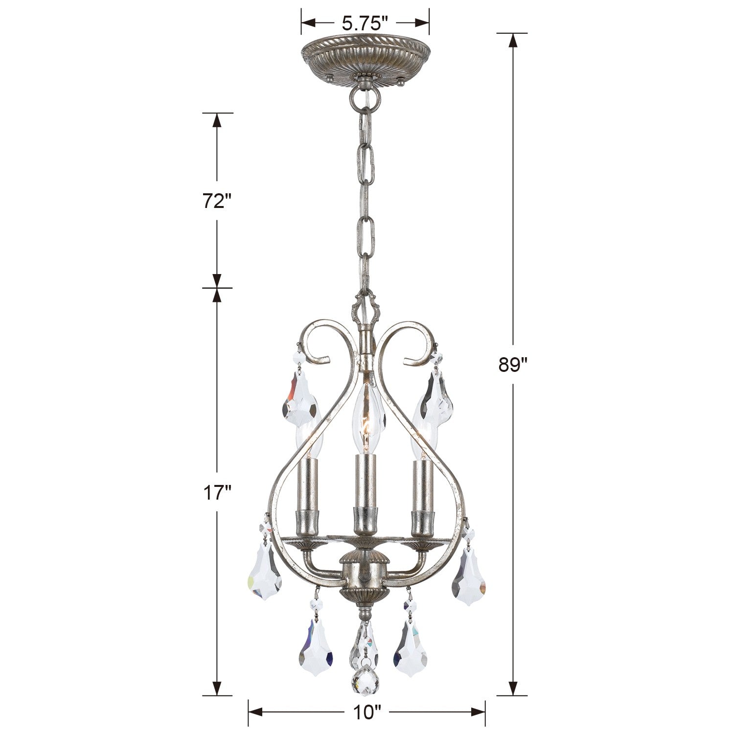 Crystorama Ashton 5013-OS-CL-S – 10 Inch – 3 Light – Chandelier – Clear Crystal – Olde Silver – Damp Rated