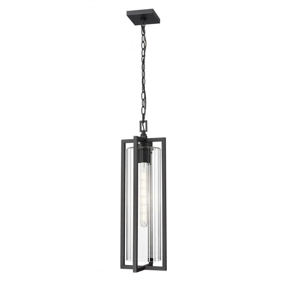 1 Light Outdoor Chain Mount Ceiling Fixture-Clear Ribbed