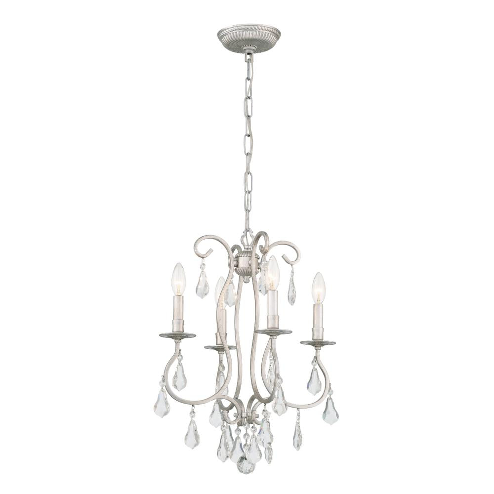 Crystorama 5014-OS-CL-MWP Ashton 4 Light Hand Cut Crystal Mini Chandelier, UL Damp Rated, Olde Silver