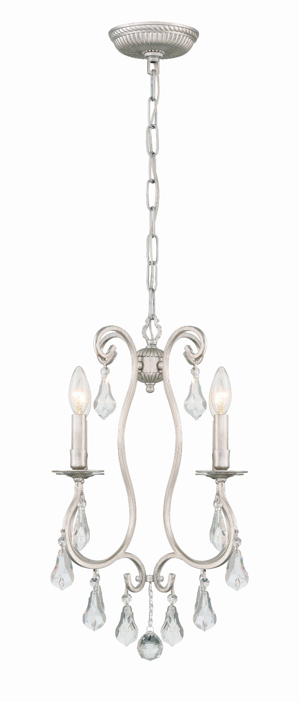 Crystorama 5014-OS-CL-MWP Ashton 4 Light Hand Cut Crystal Mini Chandelier, UL Damp Rated, Olde Silver