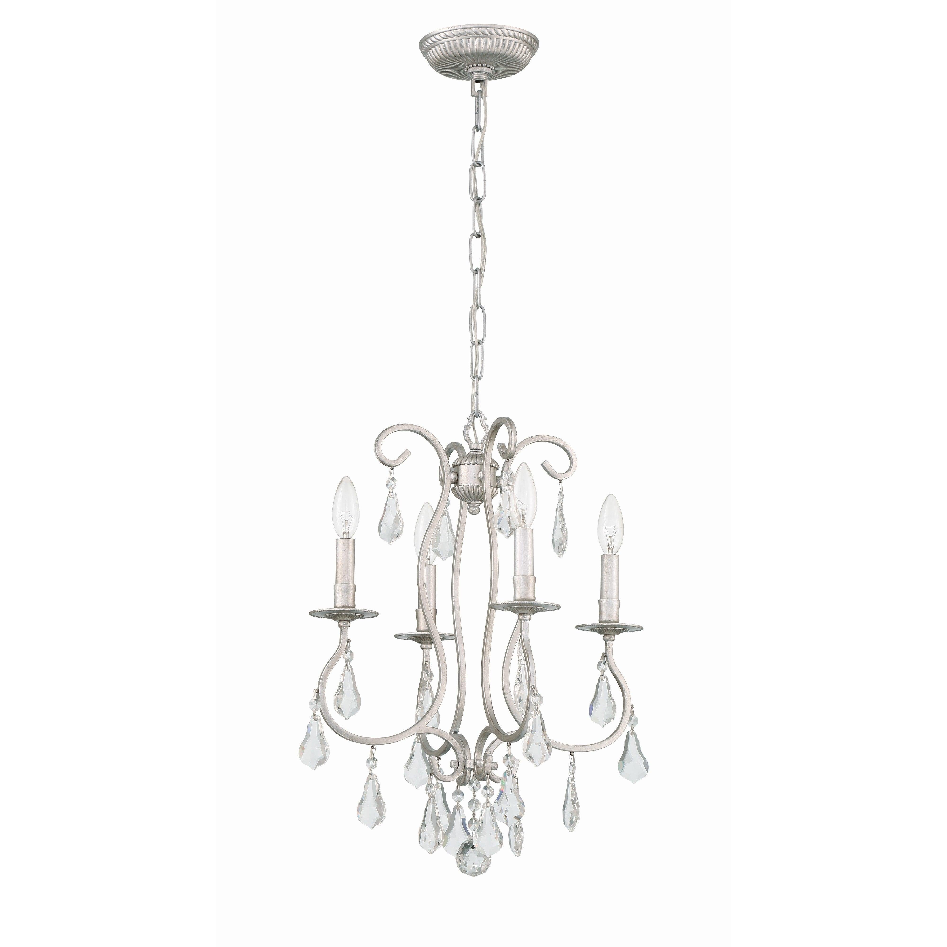 Crystorama Ashton 5014-OS-CL-MWP – 16 Inch – 4 Light – Chandelier – Clear Crystal – Olde Silver – Damp Rated