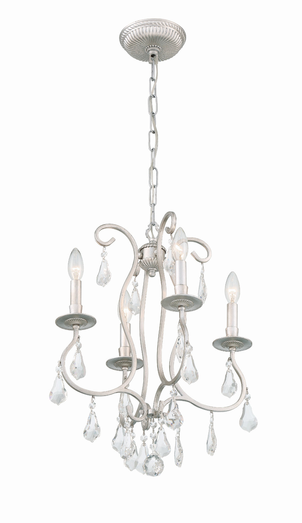 Crystorama 5014-OS-CL-MWP Ashton 4 Light Hand Cut Crystal Mini Chandelier, UL Damp Rated, Olde Silver