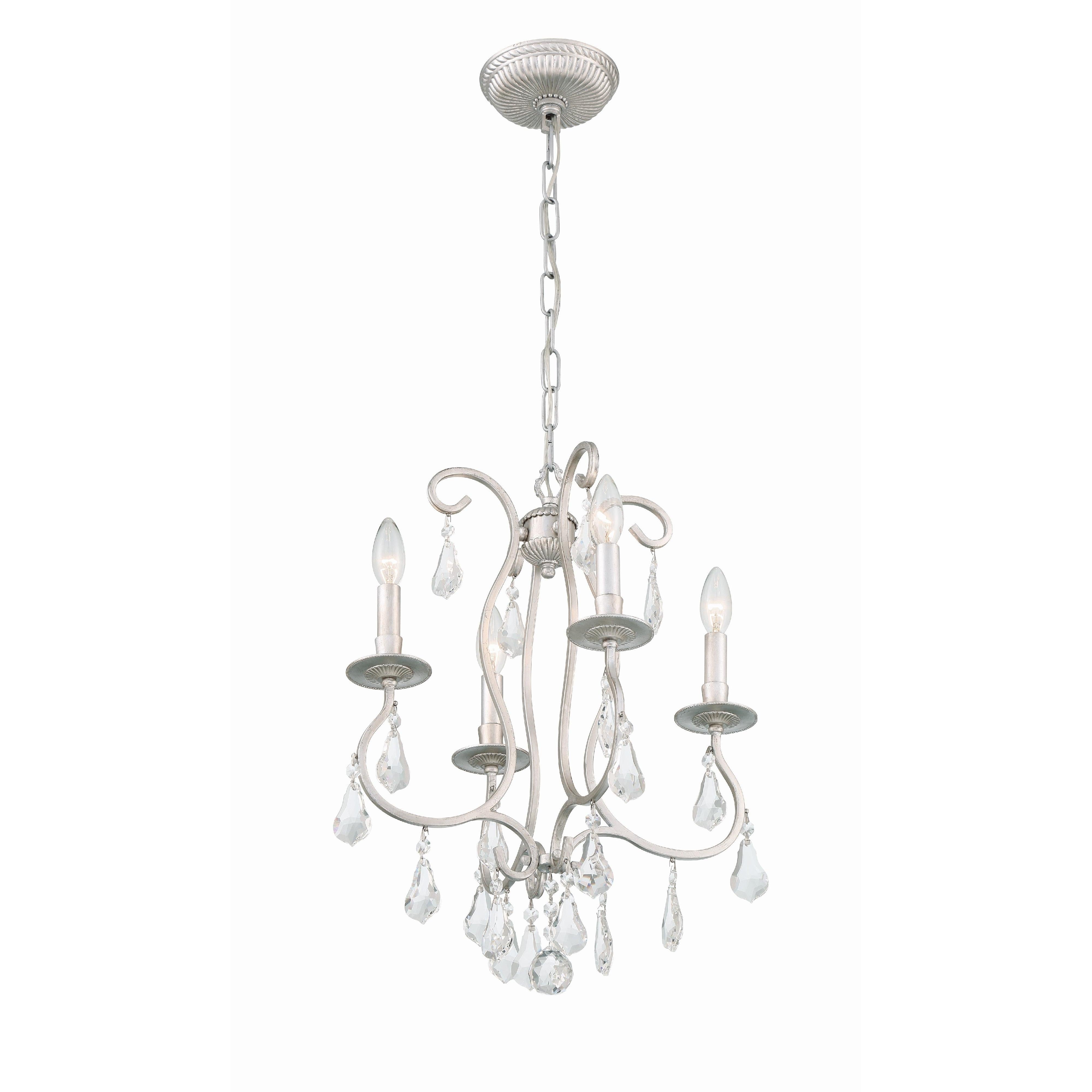 Crystorama Ashton 5014-OS-CL-MWP – 16 Inch – 4 Light – Chandelier – Clear Crystal – Olde Silver – Damp Rated