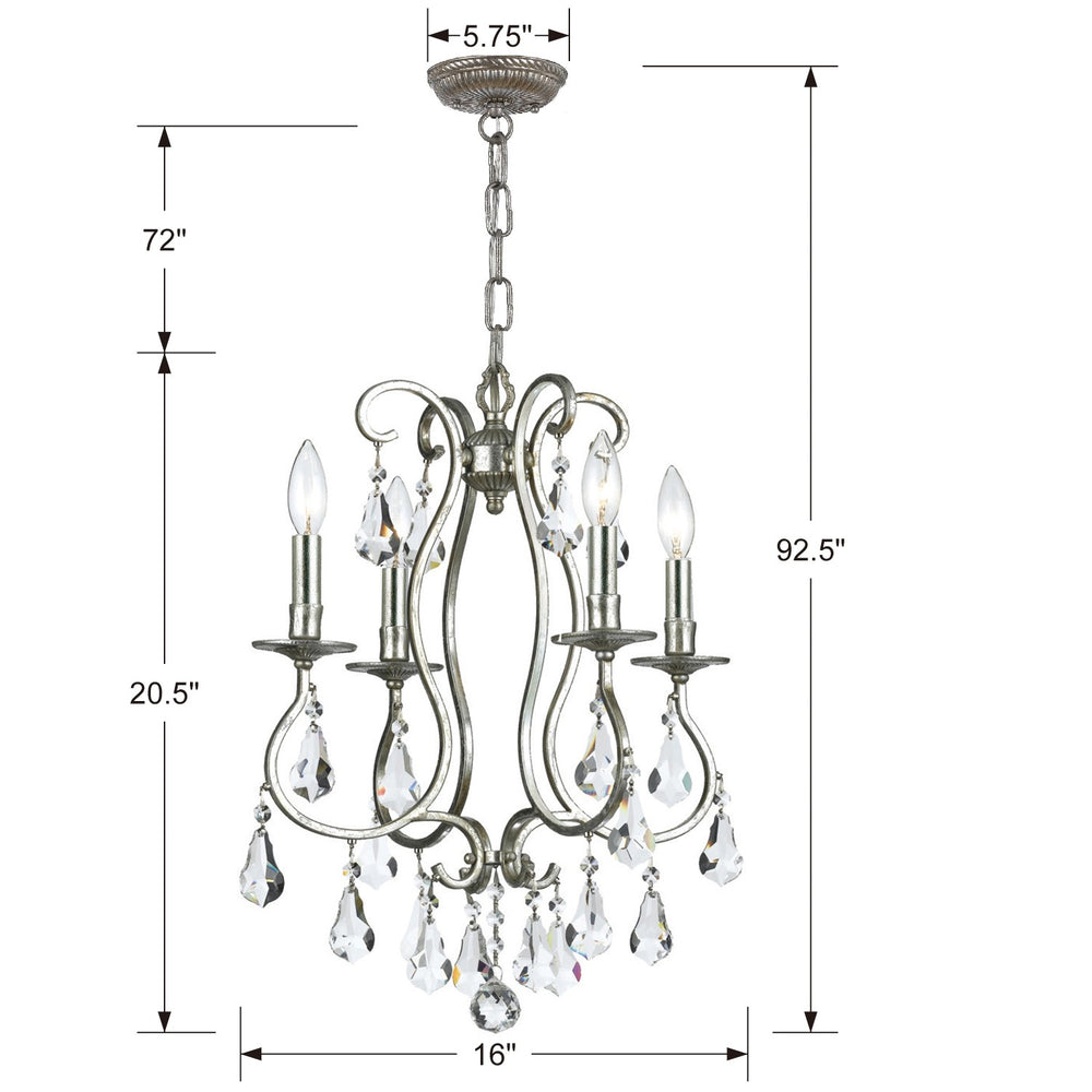 Crystorama 5014-OS-CL-MWP Ashton 4 Light Hand Cut Crystal Mini Chandelier, UL Damp Rated, Olde Silver