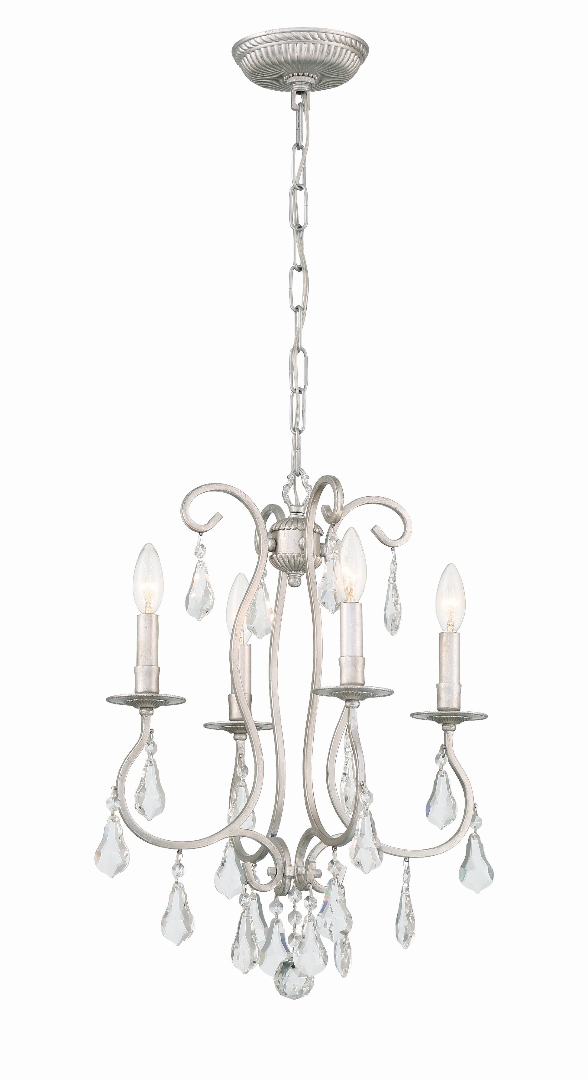 Crystorama Ashton 5014-OS-CL-S – 16 Inch – 4 Light – Chandelier – Clear Crystal – Olde Silver – Damp Rated