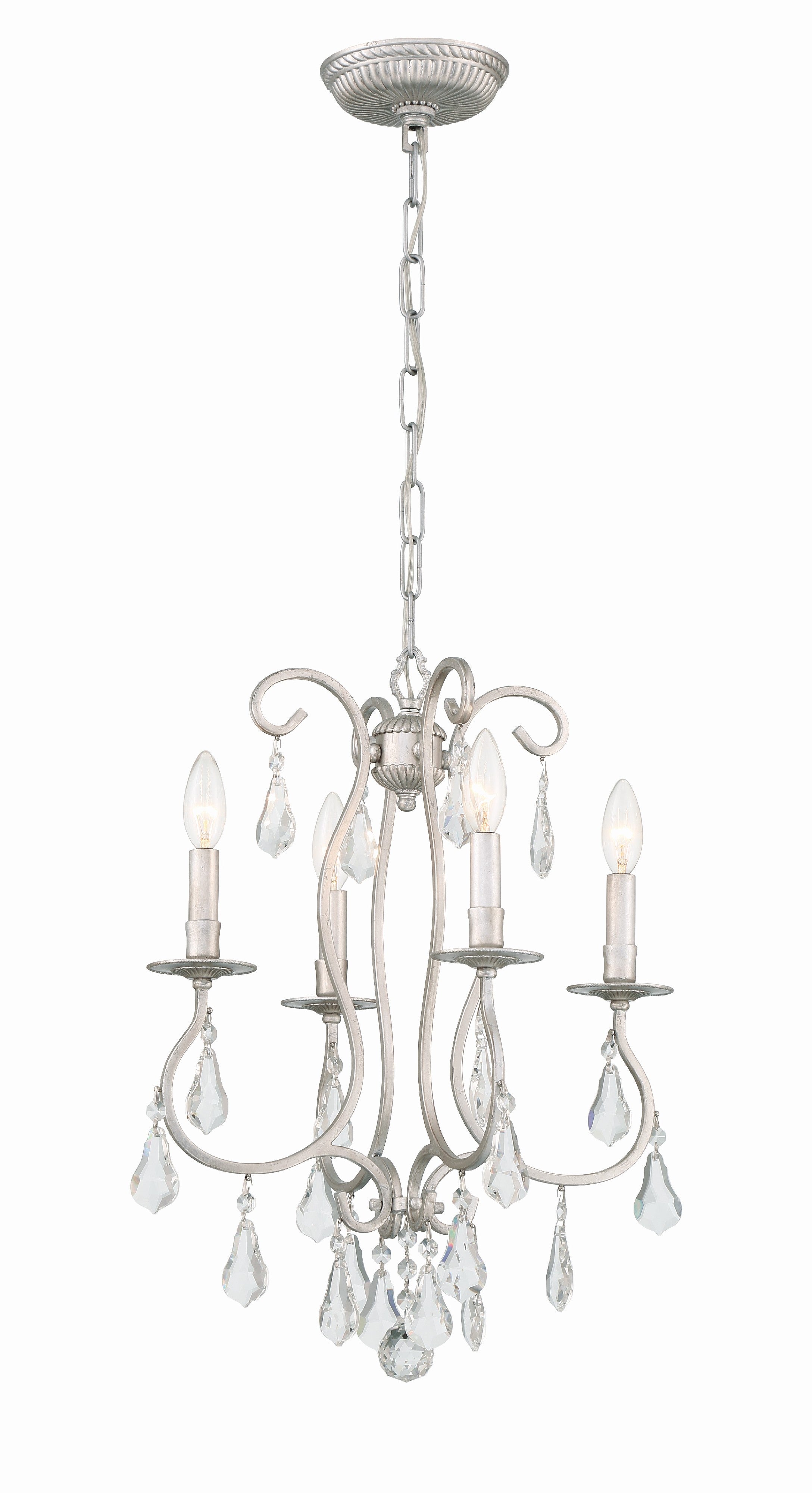 Crystorama Ashton 5014-OS-CL-S – 16 Inch – 4 Light – Chandelier – Clear Crystal – Olde Silver – Damp Rated